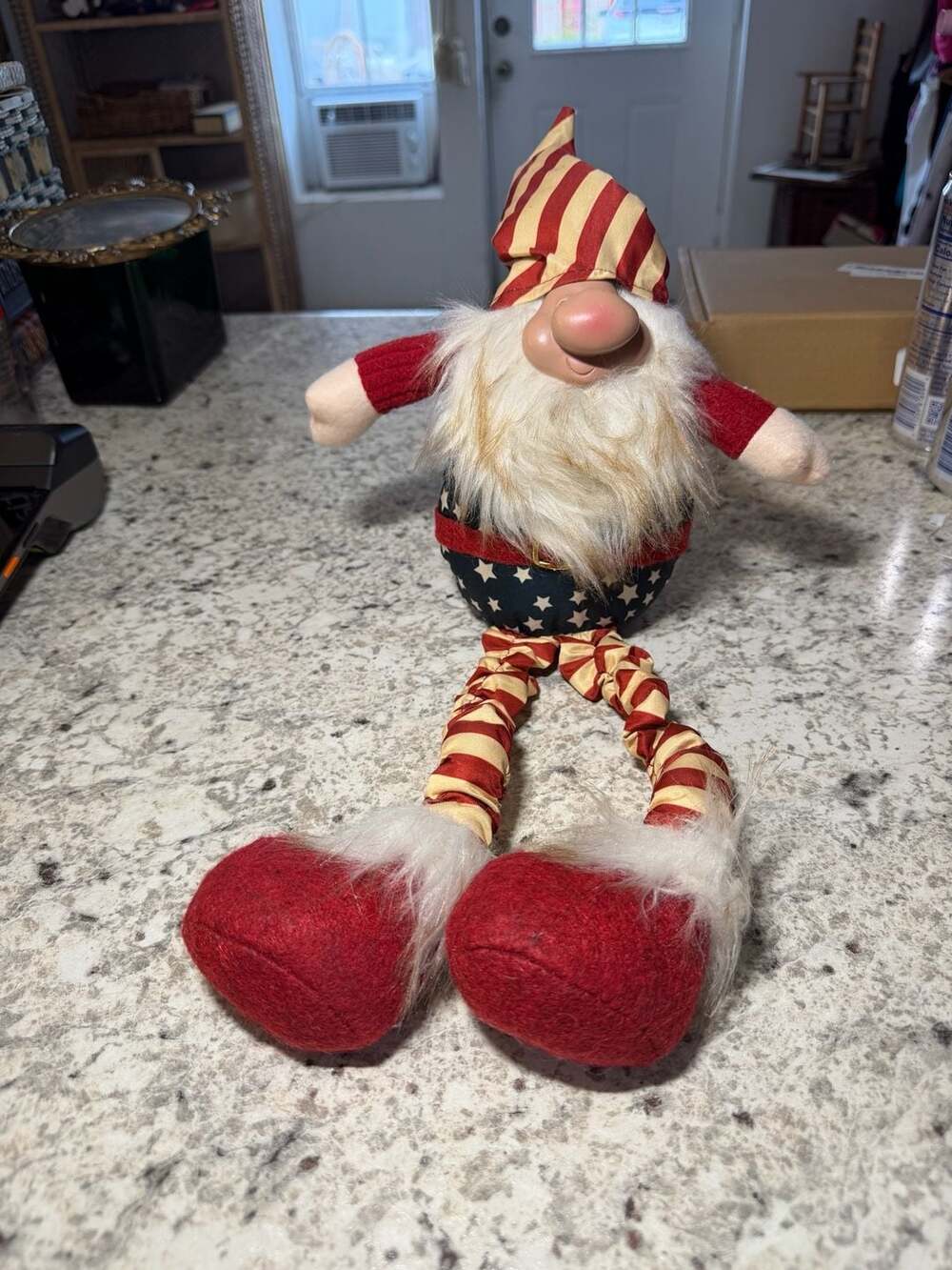 Patriotic Gnome Plush Doll Red White Blue Stars Stripes Americana Shelf Sitter